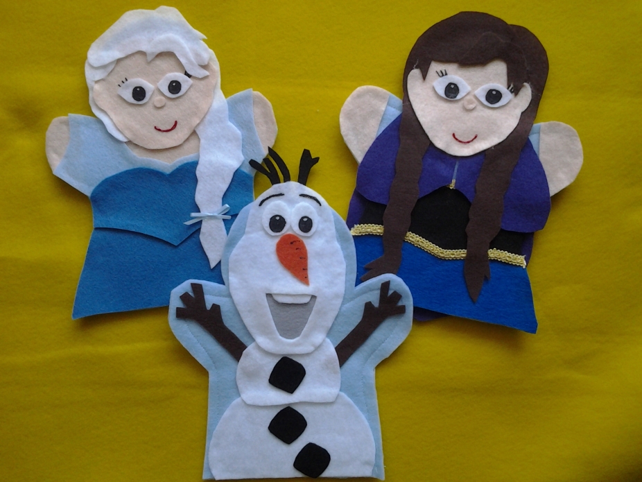 Frozen felt hand Puppets Anna, Elsa, Olaf by puppetmaker, Puppets