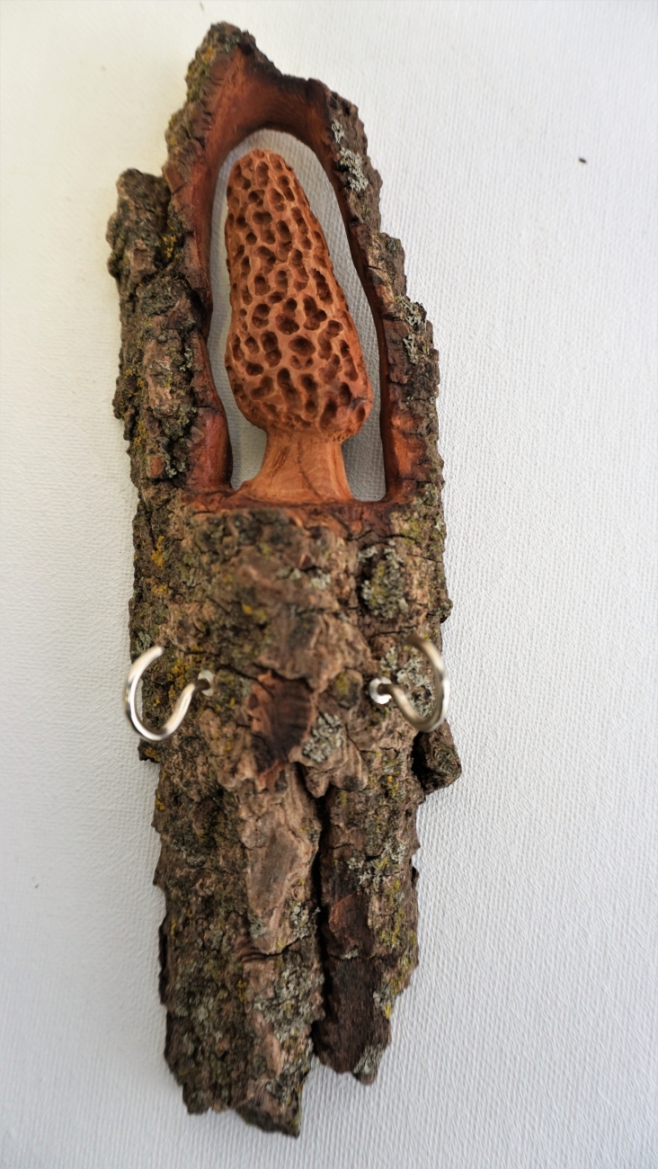 Carved Cottonwood Bark Morel with hooks by KC Creative Crafts