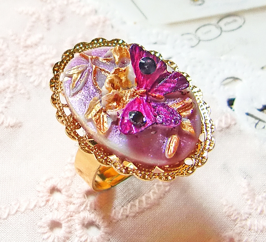 Butterfly Dream Hand Painted Butterfly Crystal Ring by SiniAmos